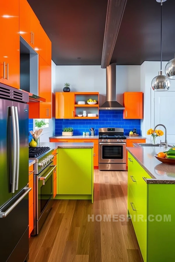 Stainless Steel Appliances in Colorful Kitchen