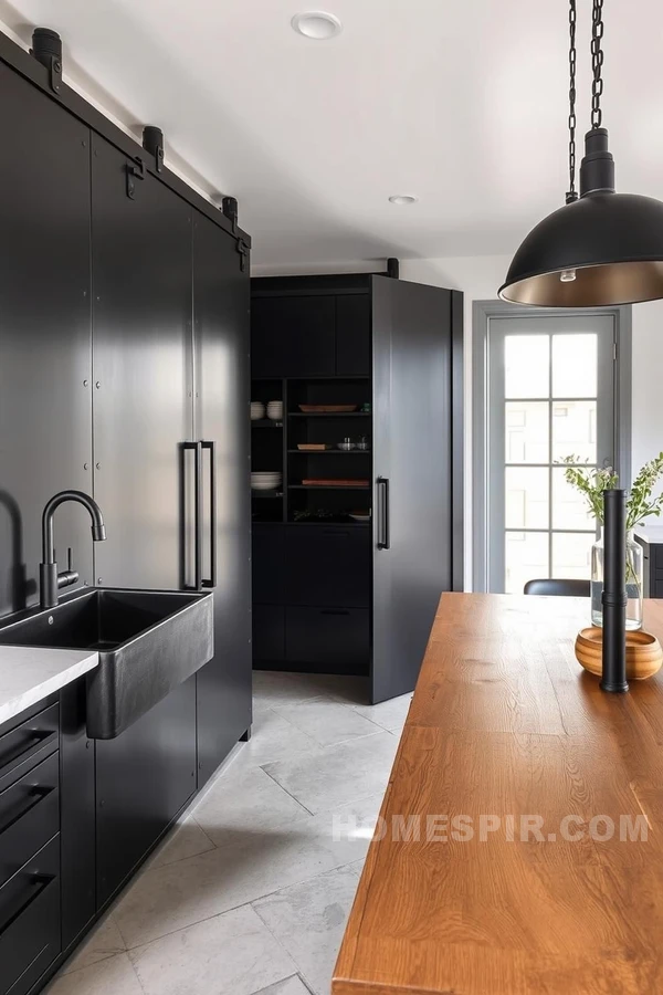 Steel Doors and Cast Iron Sink Kitchen