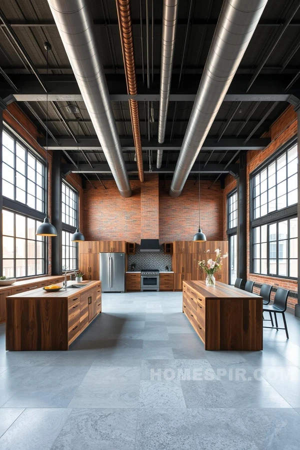 Stone Flooring in Expansive Industrial Kitchen