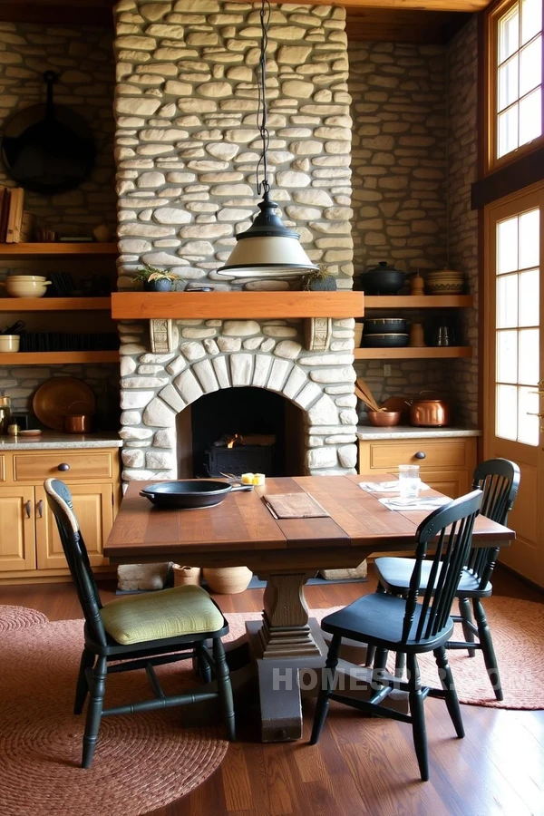 Stone Walls And Cast-Iron Charm In Kitchen