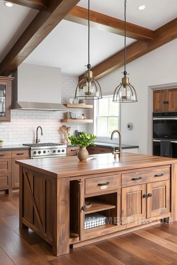 Storage Solutions in Rustic Kitchen Island