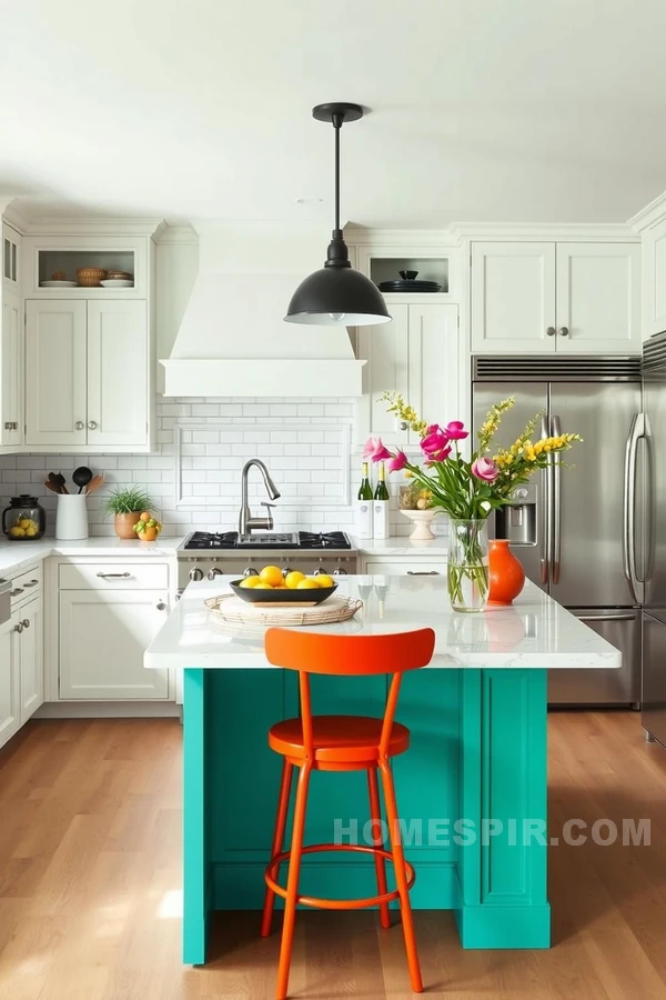 Striking Color Touches in Subtle Kitchen