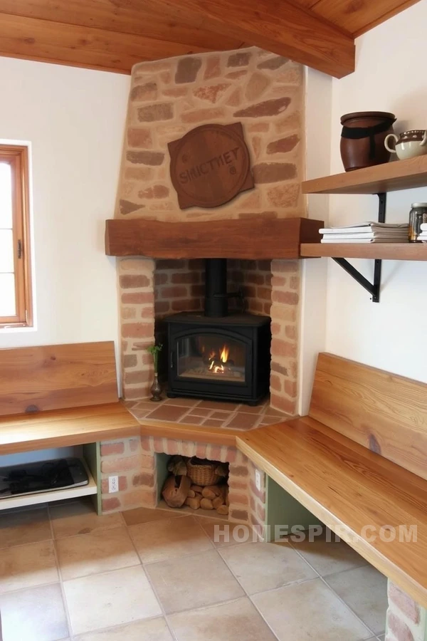 Stylish Stone Fireplace in Rustic Kitchen