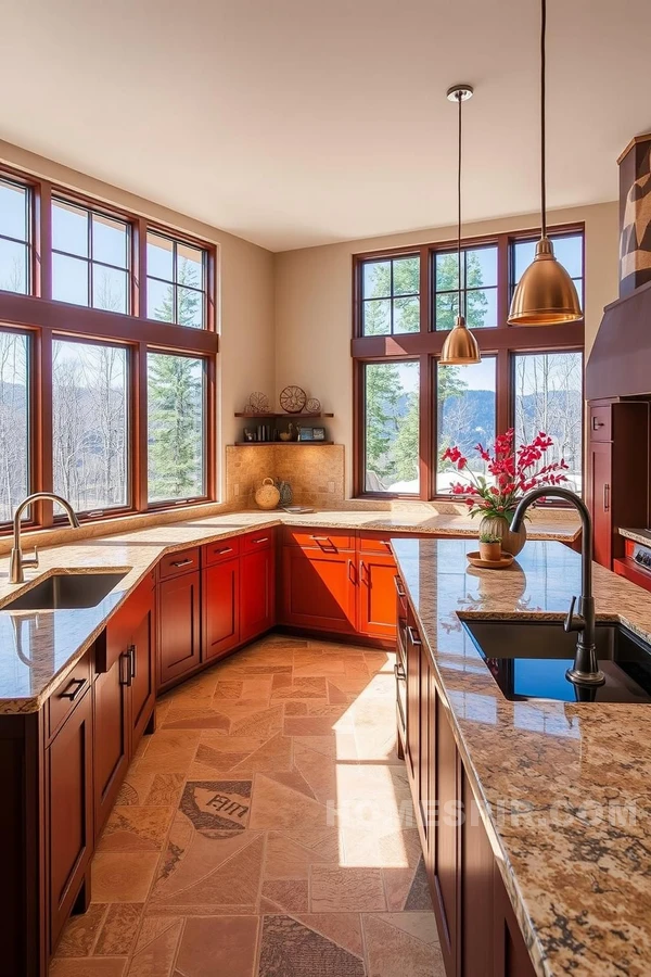 Sunlit Kitchen With Copper Accent Lighting