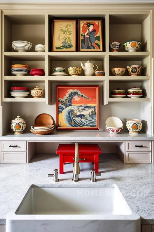 Symmetrical Shelving with Asian Dishware