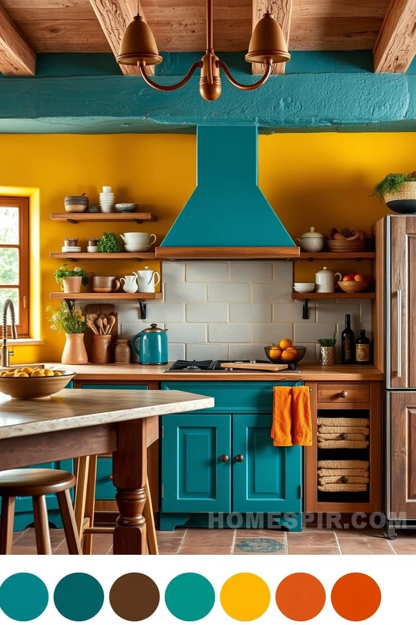 Teal and Mustard Rustic Kitchen Design