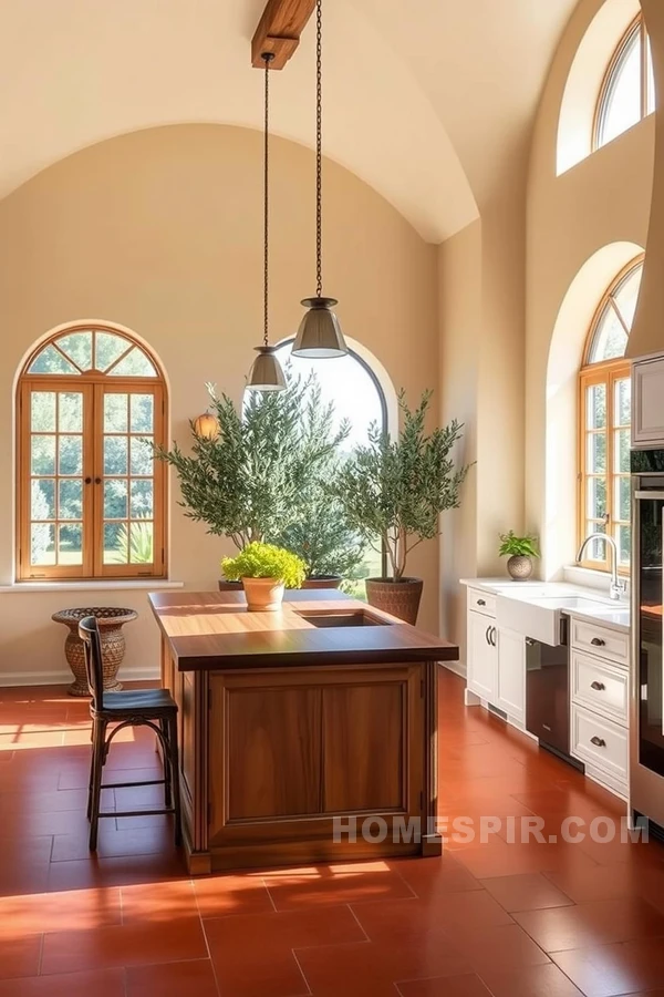 Terracotta Floors and Natural Light in Mediterranean Kitchen