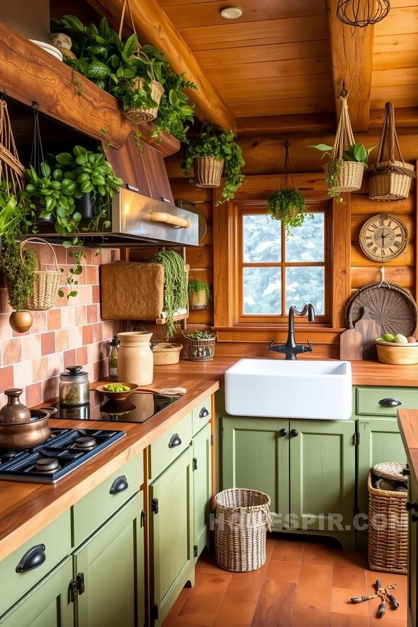 Terracotta Tiles And Pinewood Counter Kitchen