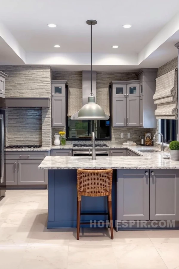 Textured Stone Walls in Neutral Transitional Kitchen