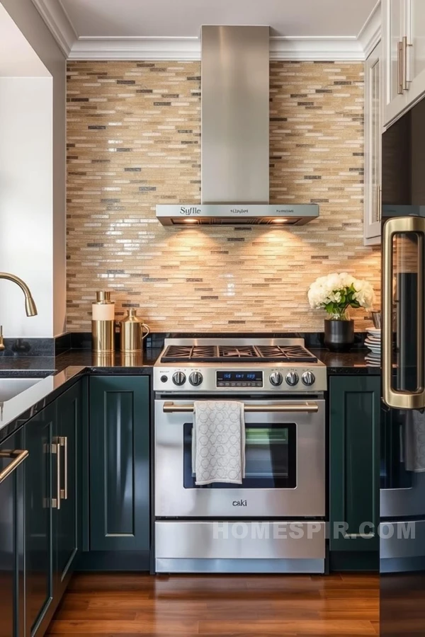 Textured Wall Complementing Sleek Glam Kitchen