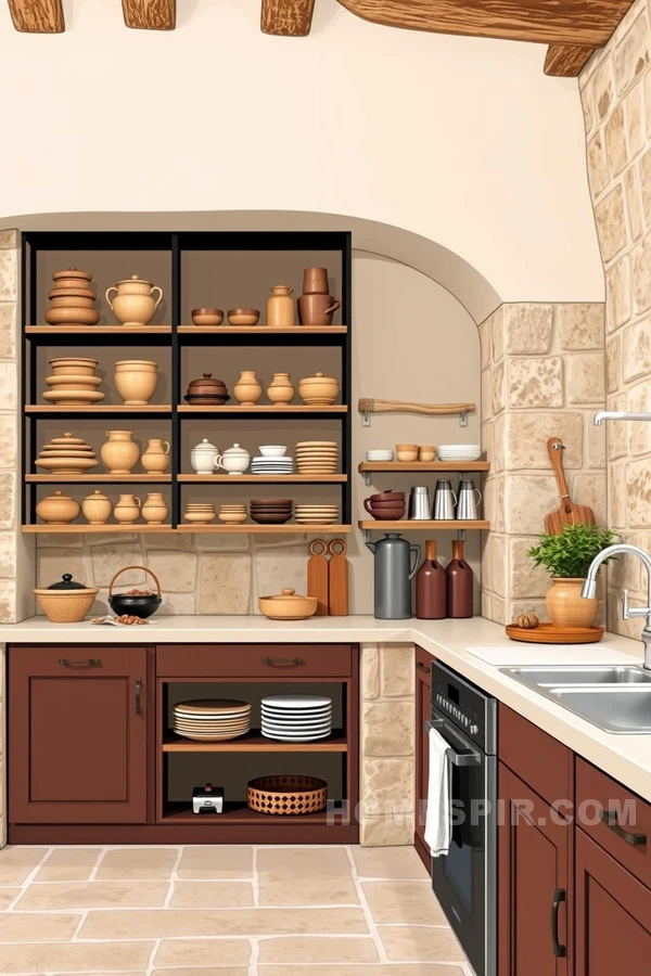 Traditional Stone Walls and Modern Kitchenware Harmony