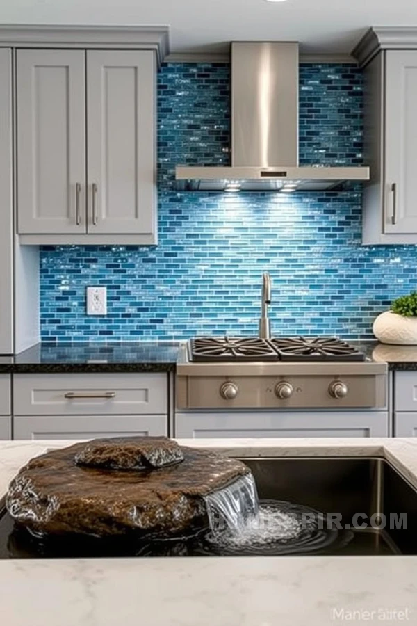 Tranquil Blue Glass Tile Zen Backsplash