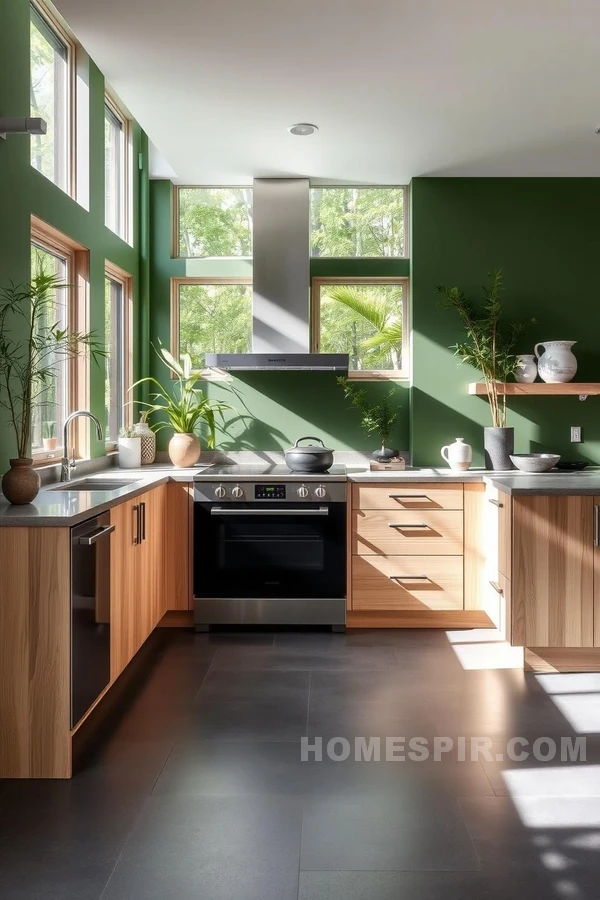 Tranquil Forest Green Zen Kitchen Concept