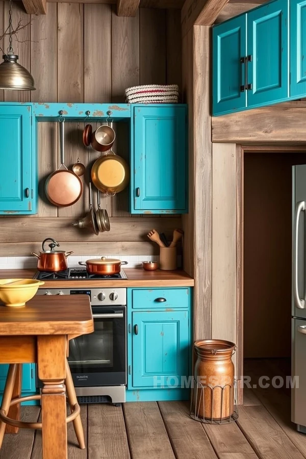 Turquoise Accents in Rustic Kitchen Design