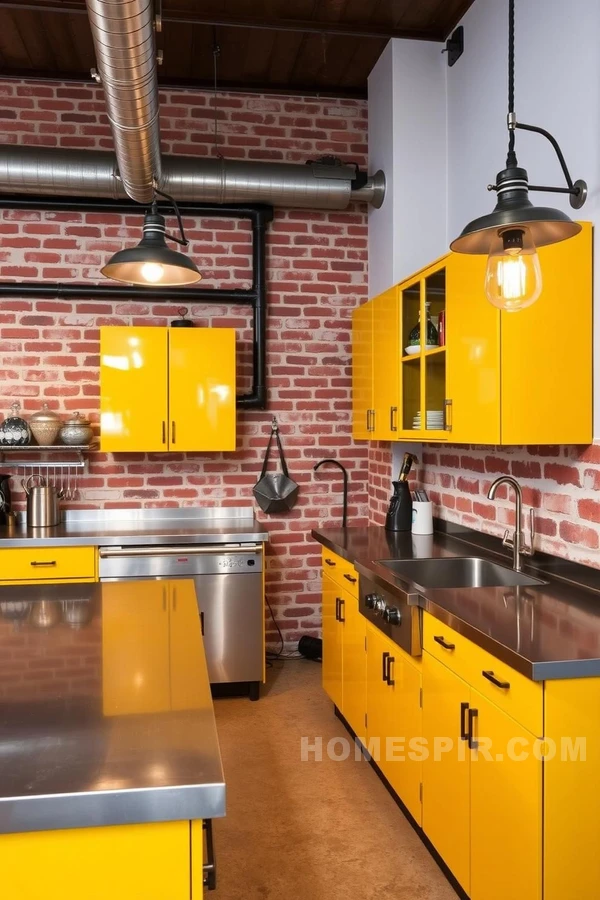 Unique Eclectic Kitchen with Yellow Cabinets