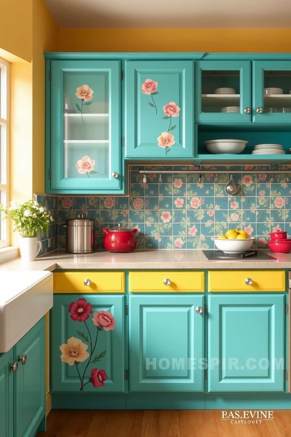 Unique Hand-Painted Retro Kitchen Cabinets