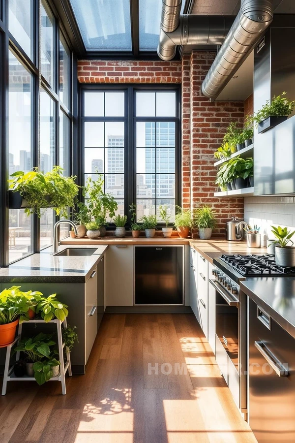 Urban Kitchen with Vertical Herb Gardens