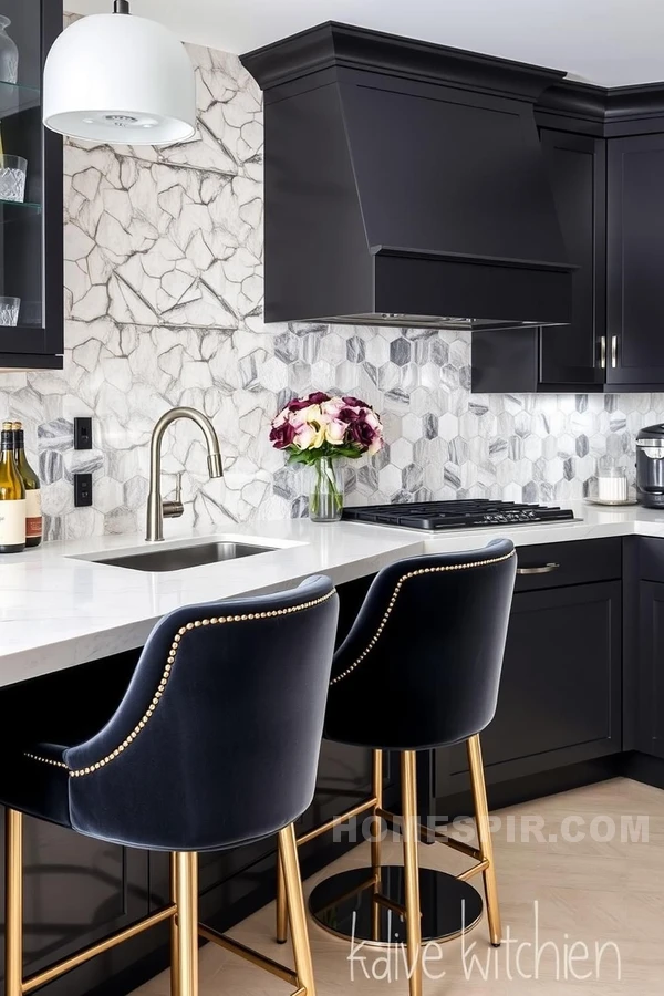 Velvet Bar Stools in Glossy Glam Kitchen