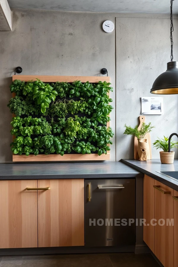 Vertical Herb Garden in Industrial Kitchen Design