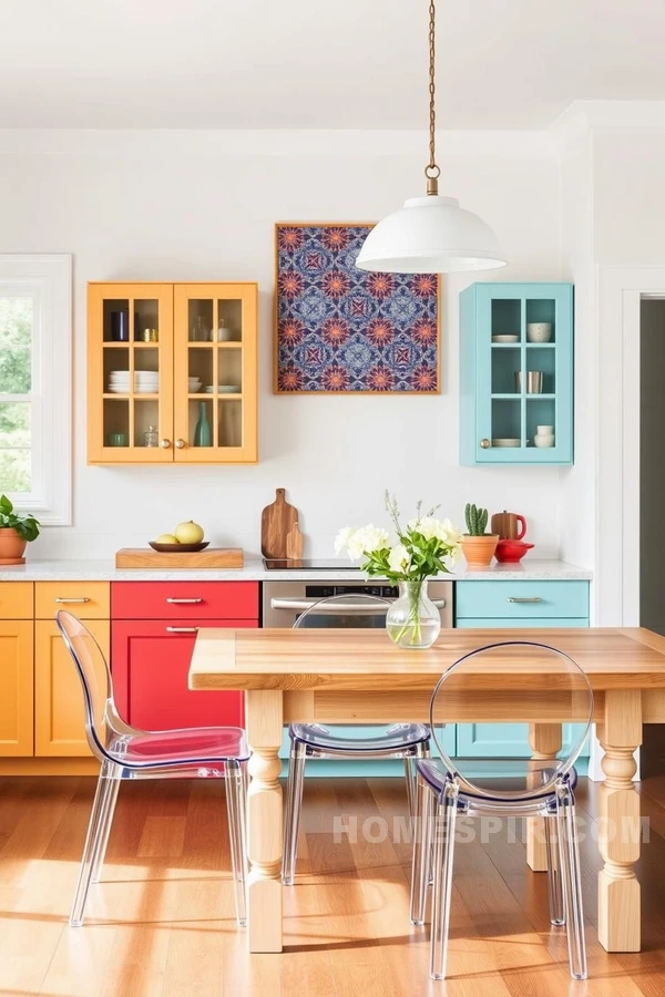 Vibrant Artisan Kitchen with Colorful Cabinetry