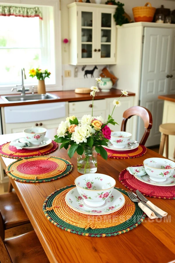 Vibrant Cottage Kitchen with Handwoven Placemats