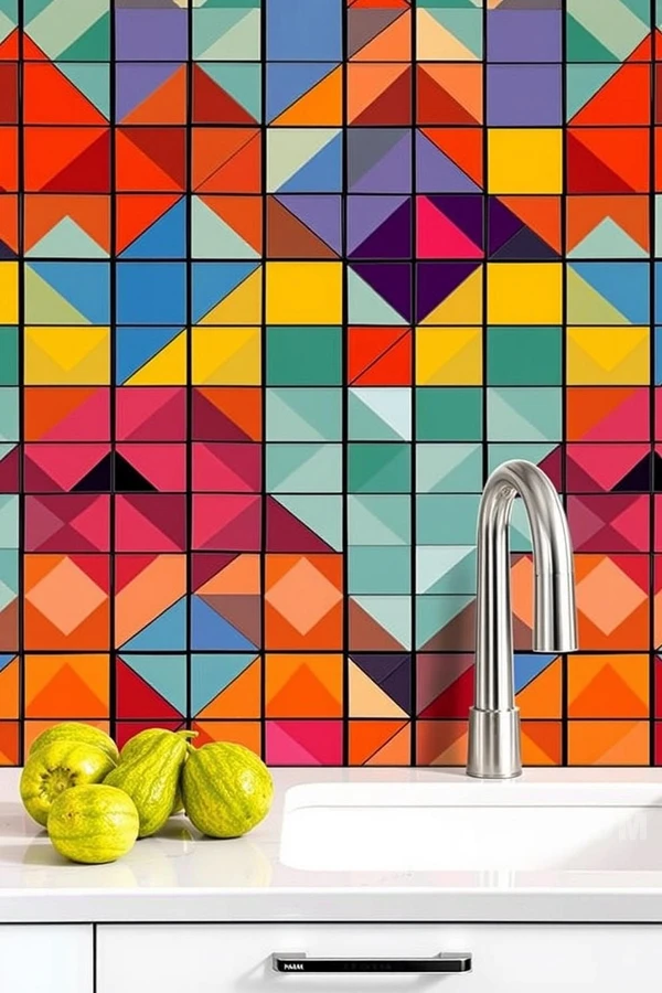 Vibrant Geometric Mosaic Backsplash Artistry