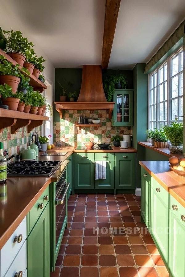 Vibrant Green Kitchen with Nature's Serenity