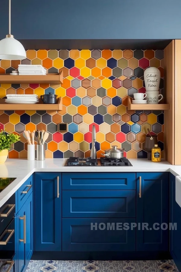 Vibrant Hexagonal Kitchen Tiles