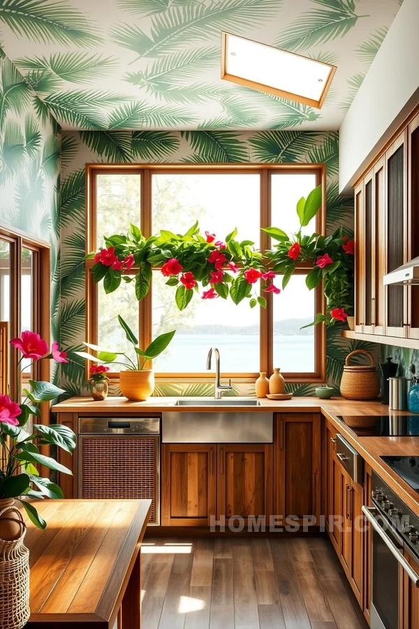 Vibrant Hibiscus and Natural Elements Kitchen