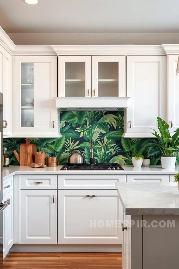 Vibrant Jungle Backsplash Meets Classic Design