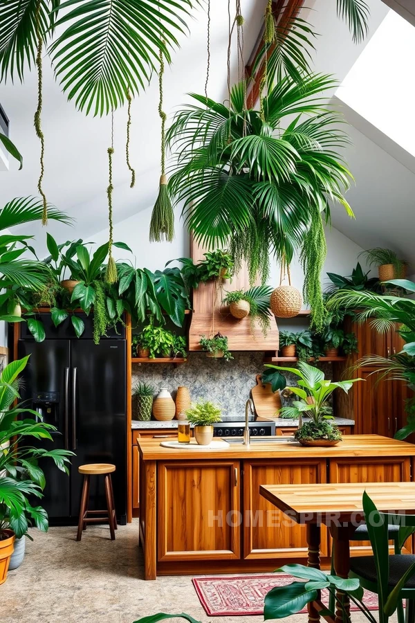 Vibrant Jungle Kitchen with Bamboo Accents