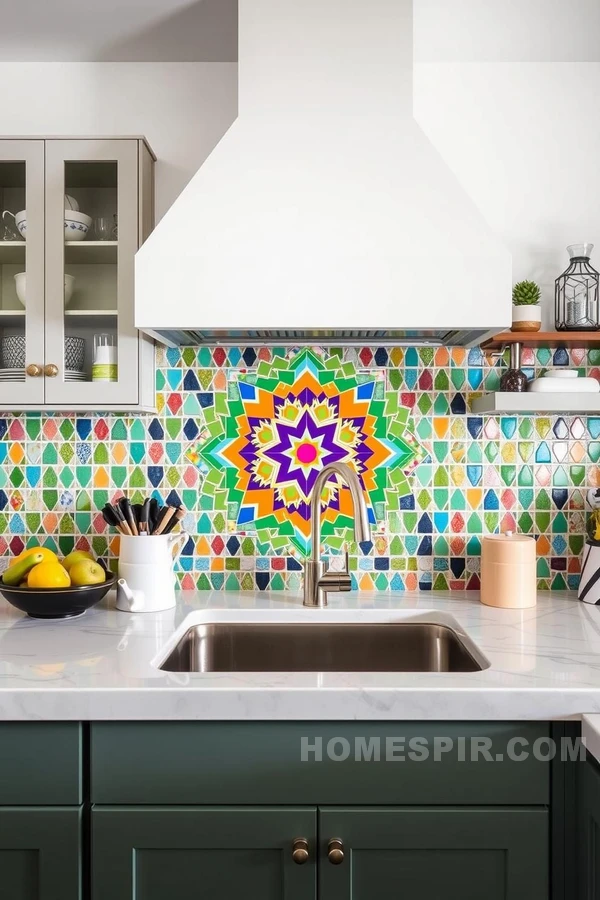 Vibrant Kaleidoscope Backsplash in Chic Kitchen