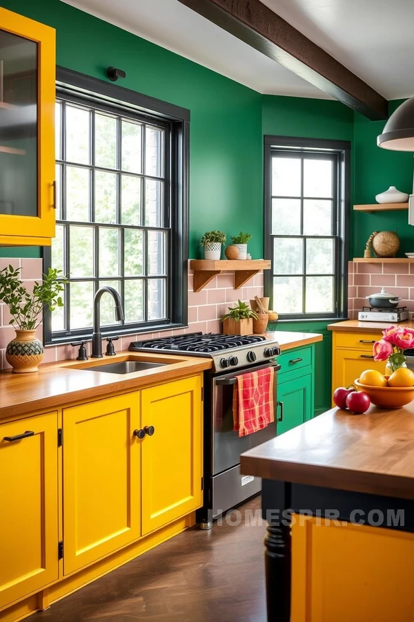 Vibrant Kitchen with Metal Accents