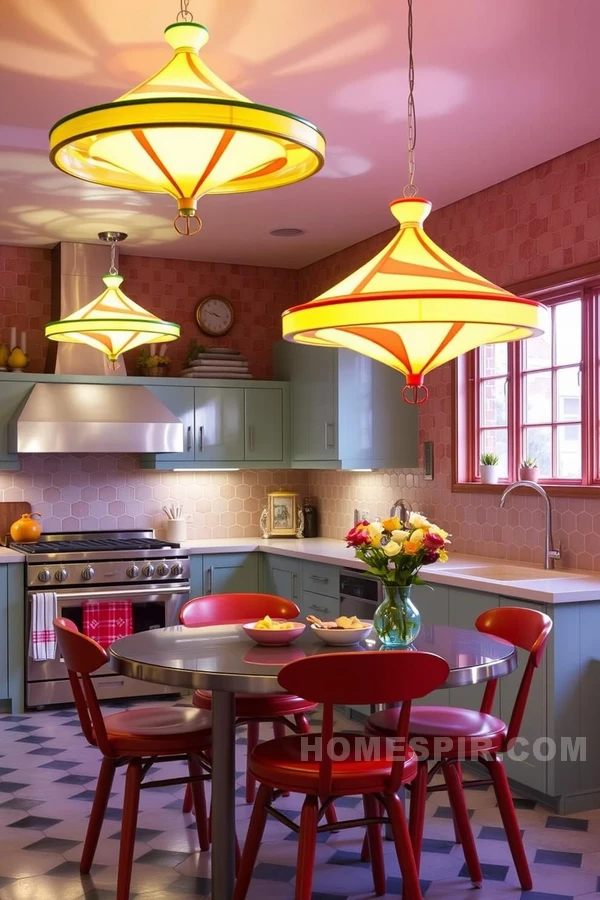 Vibrant Light Fixtures Enhance Retro Kitchen