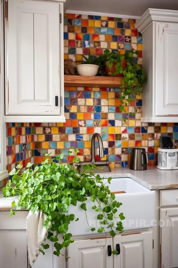 Vibrant Mosaic in Rustic Kitchen