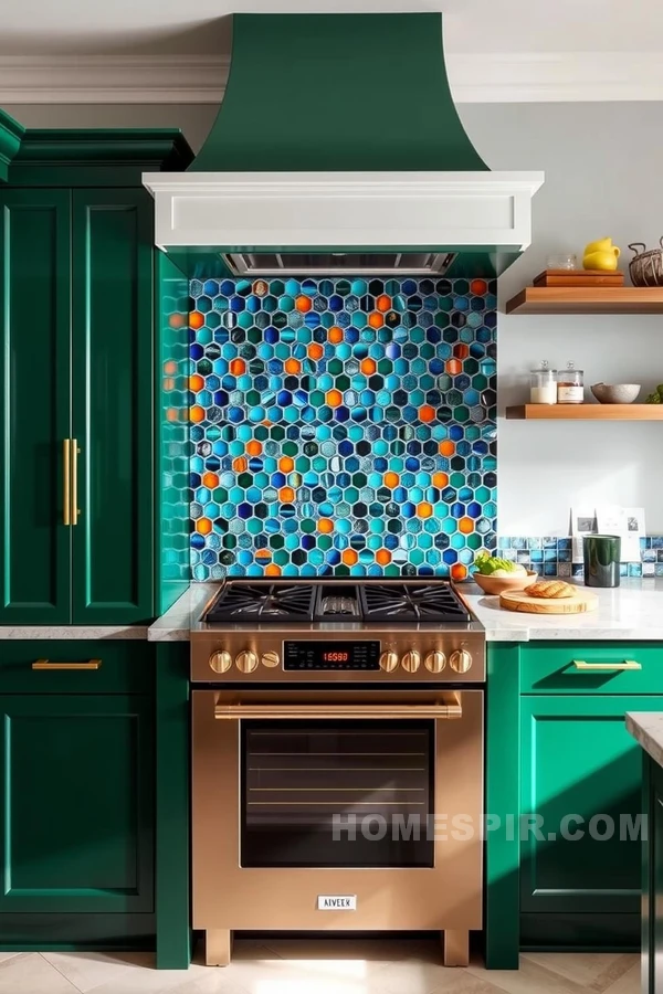 Vibrant Mosaic Tile Feature in Artisan Kitchen