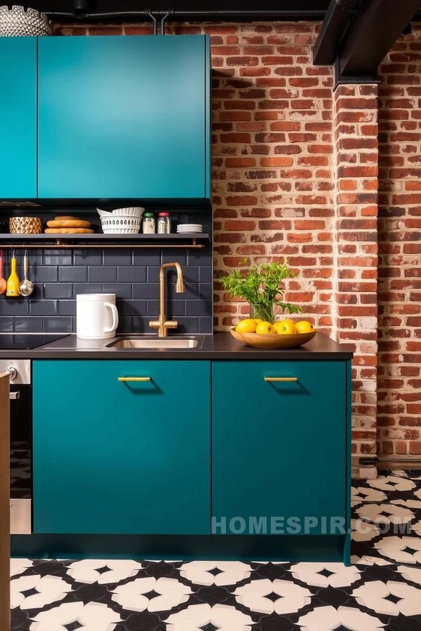 Vibrant Teal and Copper in Industrial Kitchen Design