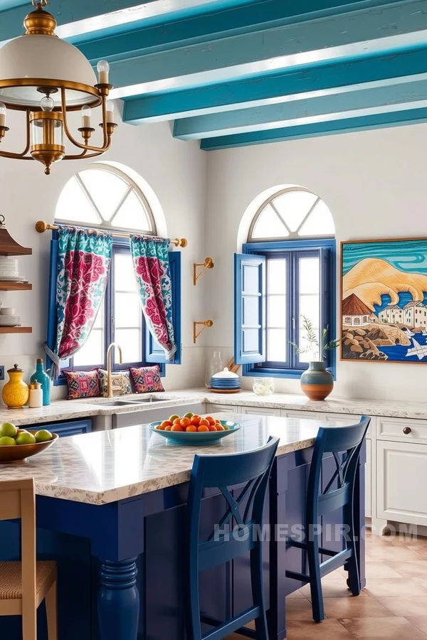 Vibrant Textiles and Art in Mediterranean Kitchen Decor