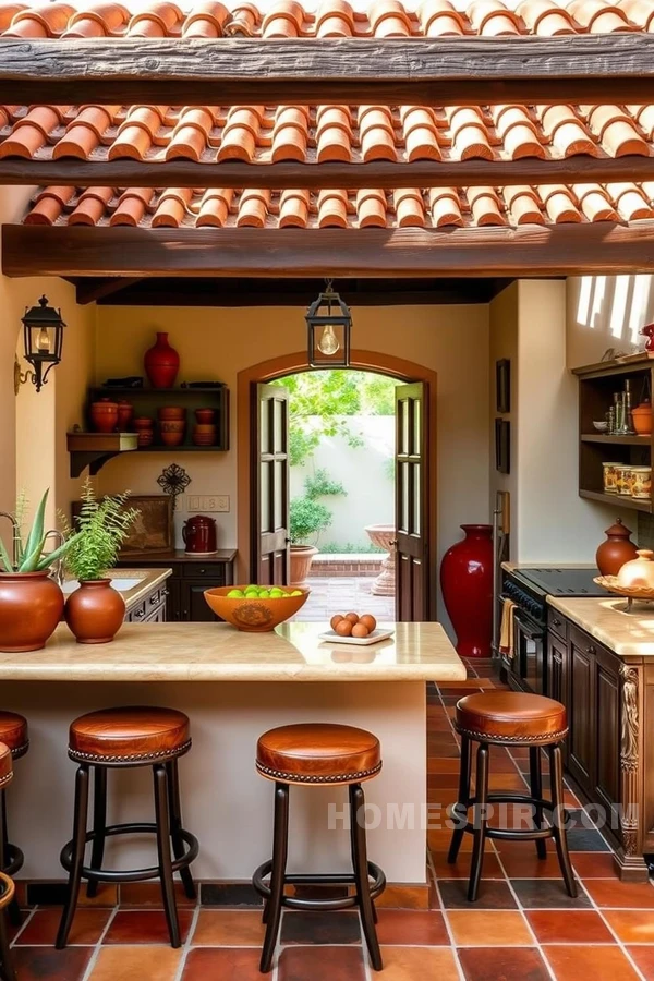 Vibrant Tiles and Aged Leather in Spanish Style