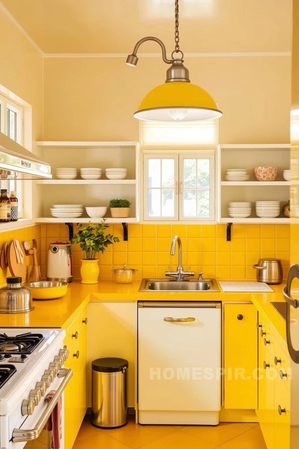 Vibrant Yellow Accents in Retro Kitchen