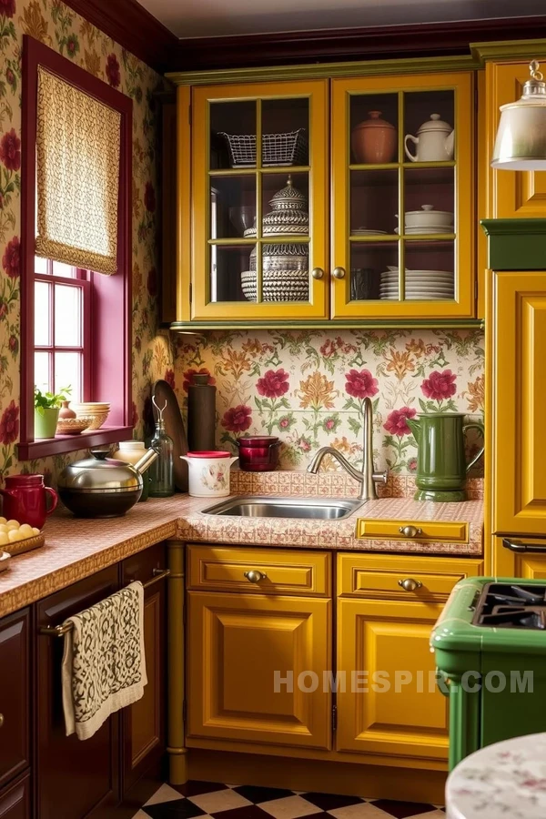 Victorian Kitchen with Stained Glass Cabinets