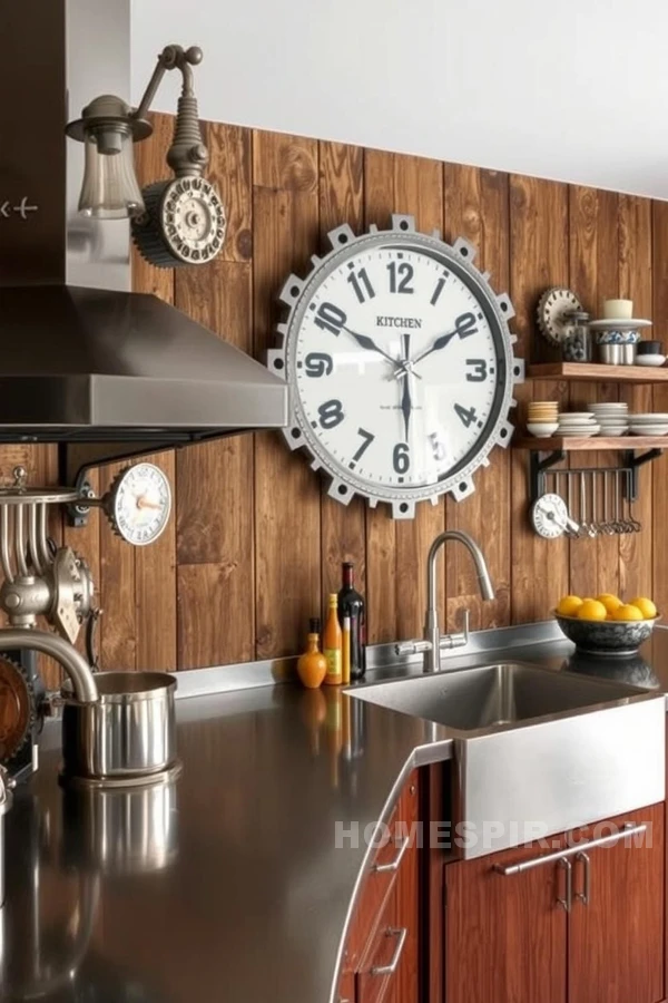 Vintage Car Parts Lighting in Industrial Kitchen