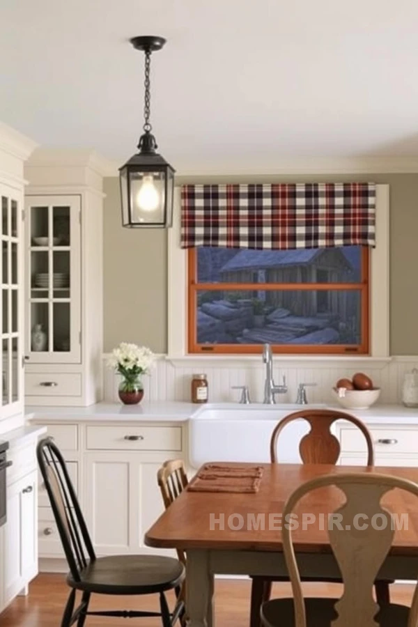 Vintage Charm with Plaid Roman Shades in Craftsman Kitchen