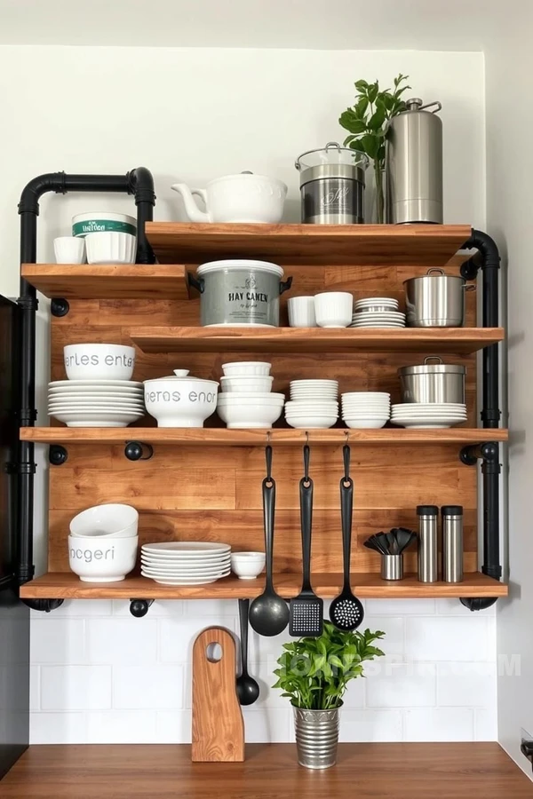 Vintage Crockery on Industrial Shelves