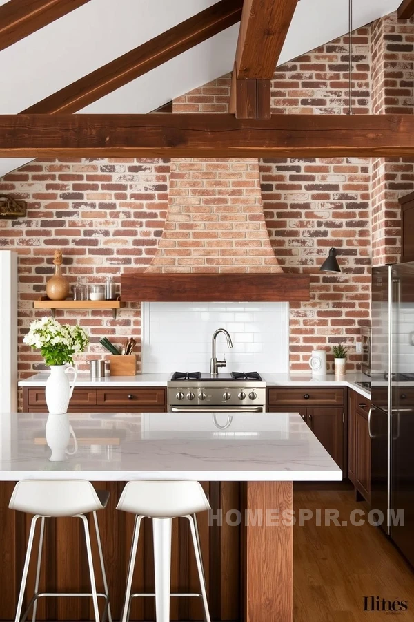 Vintage Pendants and Marble Kitchen Island