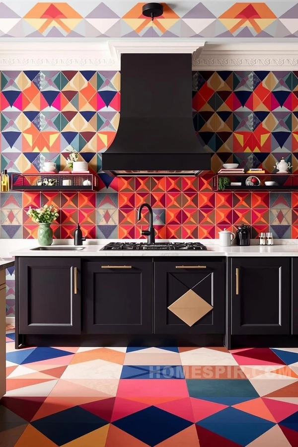 Vivid Geometric Design in Playful Kitchen