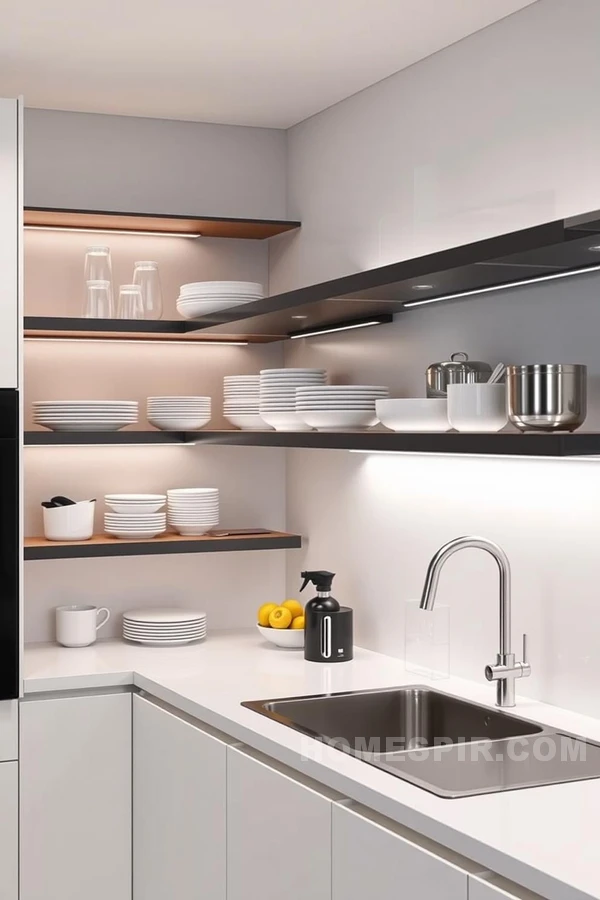 Voice-Controlled Floating Kitchen Shelves