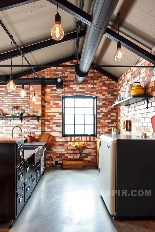 Warehouse Kitchen with Subway Tile Backsplash