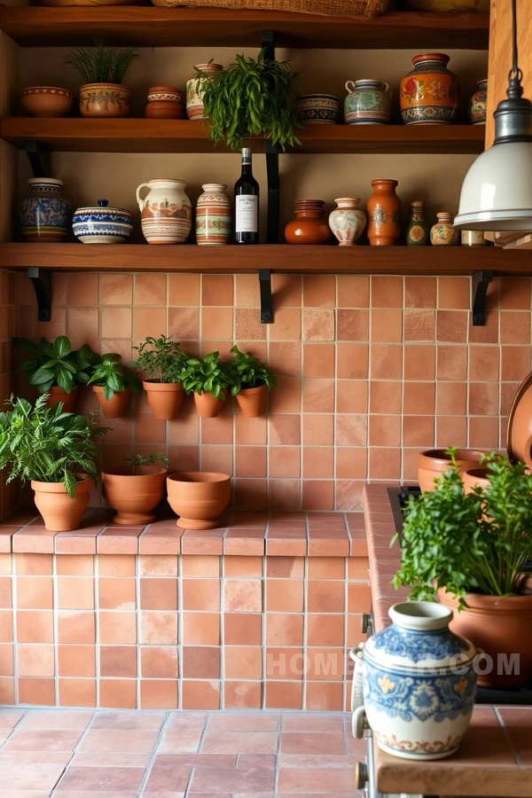 Warm Earthy Mediterranean Kitchen with Clay Pot Decor