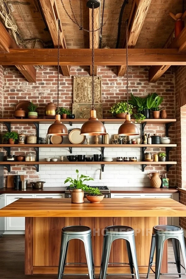 Warm Industrial Kitchen with Metal Stools